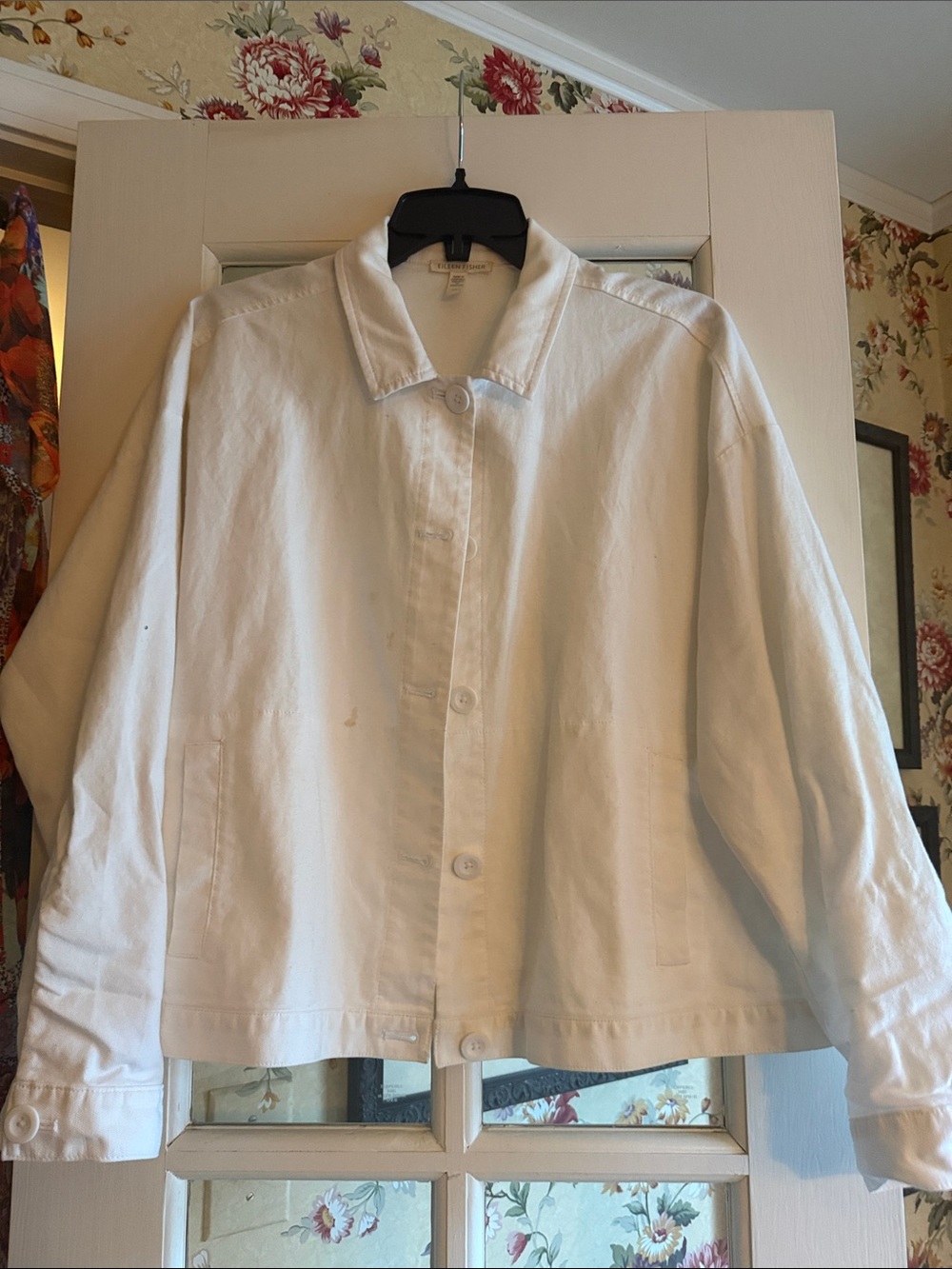 Eileen Fisher White Boxy Button Front Jacket